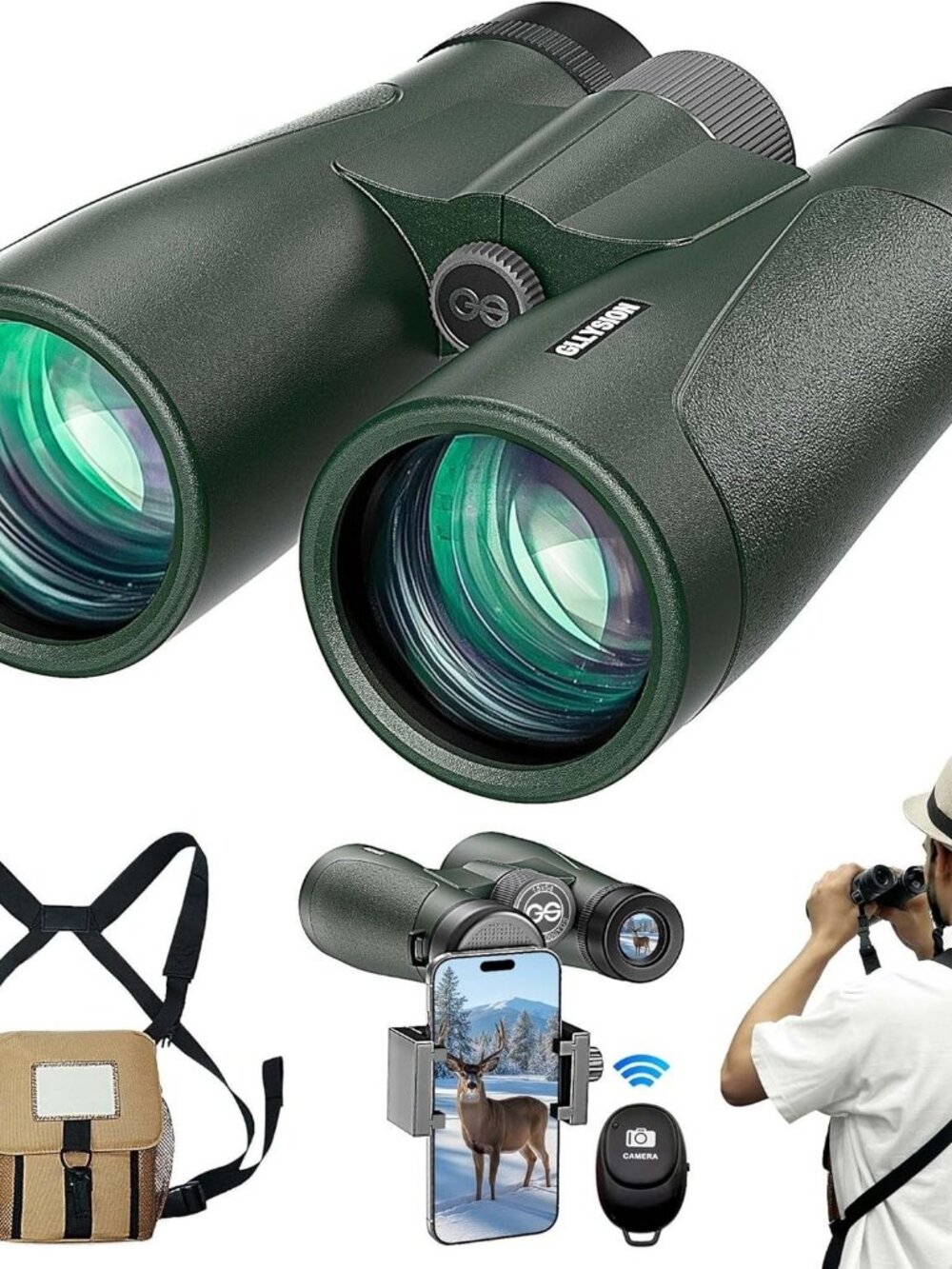 15x54 Binoculars for Adults High Powered with Harness, Phone Adapter and Bluetoo